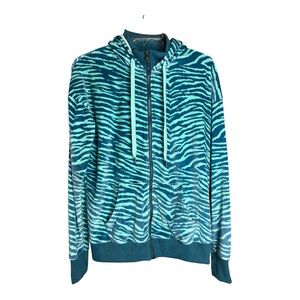 Lularoe Cozy Bethany Women’s Teal Zebra Women's Velour Zip-Up Jacket SZ S